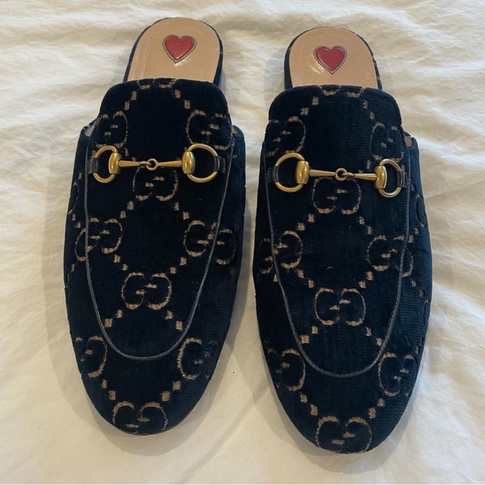 Gucci, Princeton Mule, navy with gold, 38.5 (US 7.5-8)